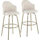 Ahoy 29" Bar Stool in Cream Fabric, Gold Metal & Gold Footrest (Set of 2)